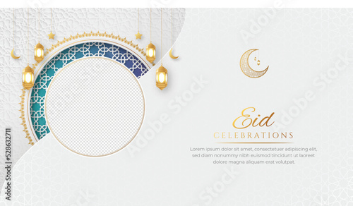 Eid Mubarak Arabic Islamic Mandala style social media banner design with empty space for photo