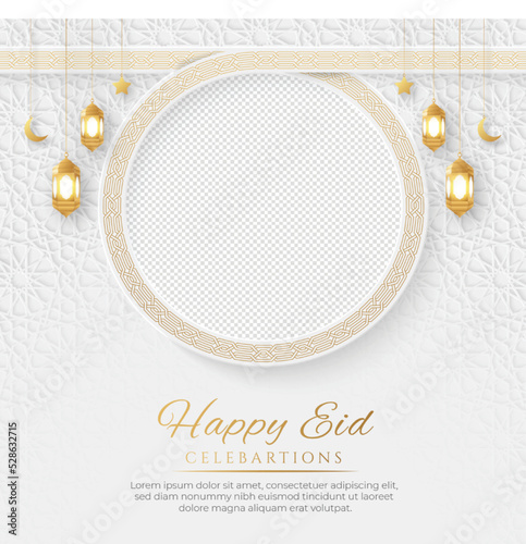Happy Eid Islamic social media post design with empty space for photo