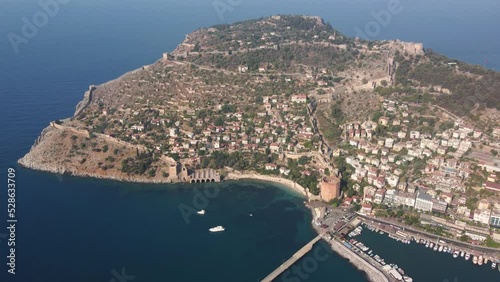 Landscape of seaport and ancient fortress in Alanya, Turkey