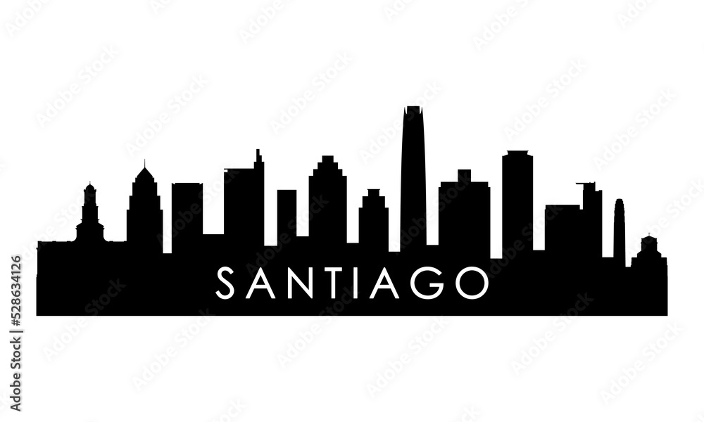 Santiago skyline silhouette. Black Santiago city design isolated on white background.