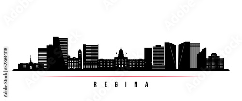Regina skyline horizontal banner. Black and white silhouette of Regina, Saskatchewan. Vector template for your design. photo