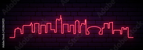 Red neon skyline of Port Louis. Bright Port Louis City long banner. Vector illustration.