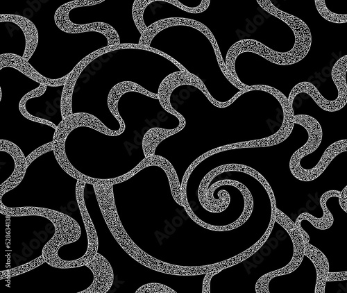 Abstract vector seamless pattern wth beautiful curling handwritten linear ornament