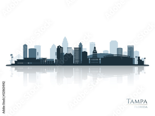Tampa skyline silhouette with reflection. Landscape Tampa, Florida. Vector illustration.