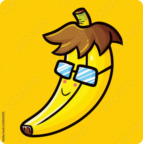 Cool banana cartoon character wearing eyeglasses