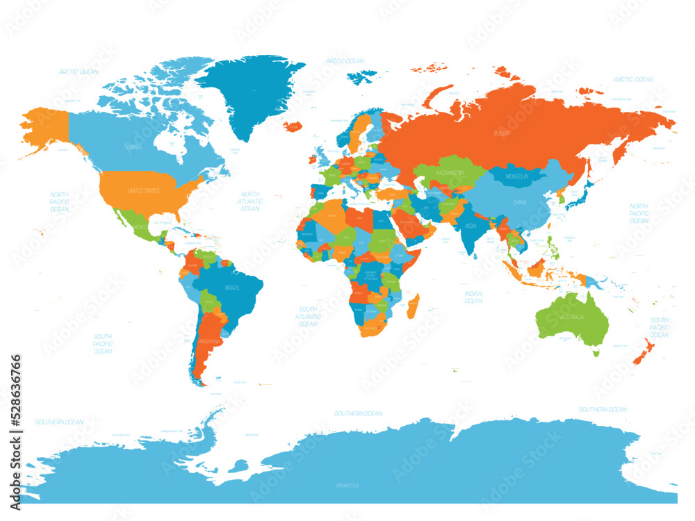 Fototapeta High detailed political map of World