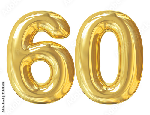 Fototapeta 3d number 60 gold balloon with generative AI