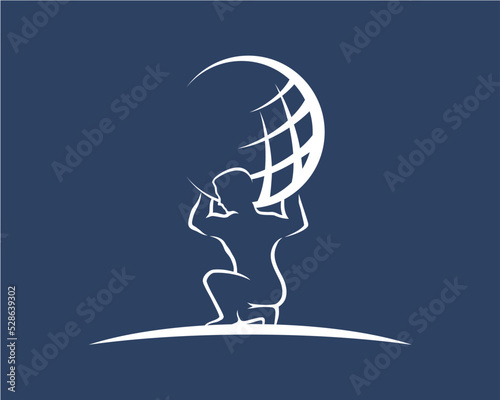 Man line lifting a globe logo