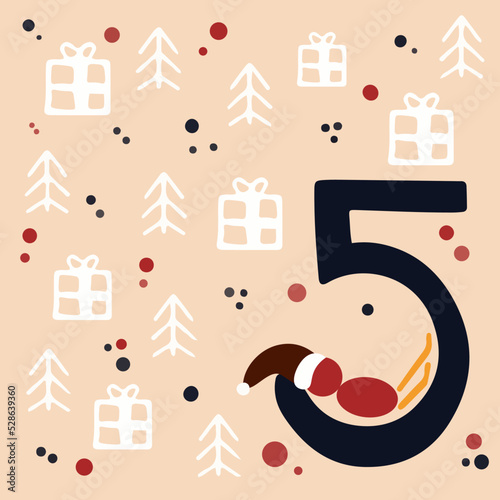 Christmas advent calendar 5, striped. Vector illustration
