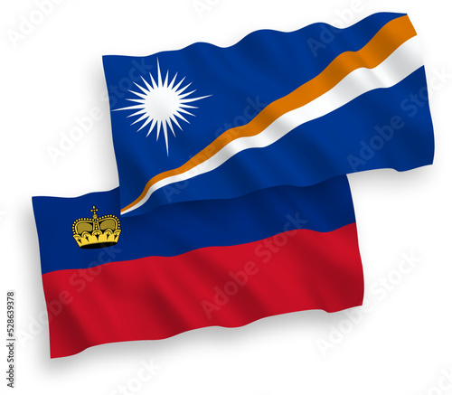 Flags of Republic of the Marshall Islands and Liechtenstein on a white background