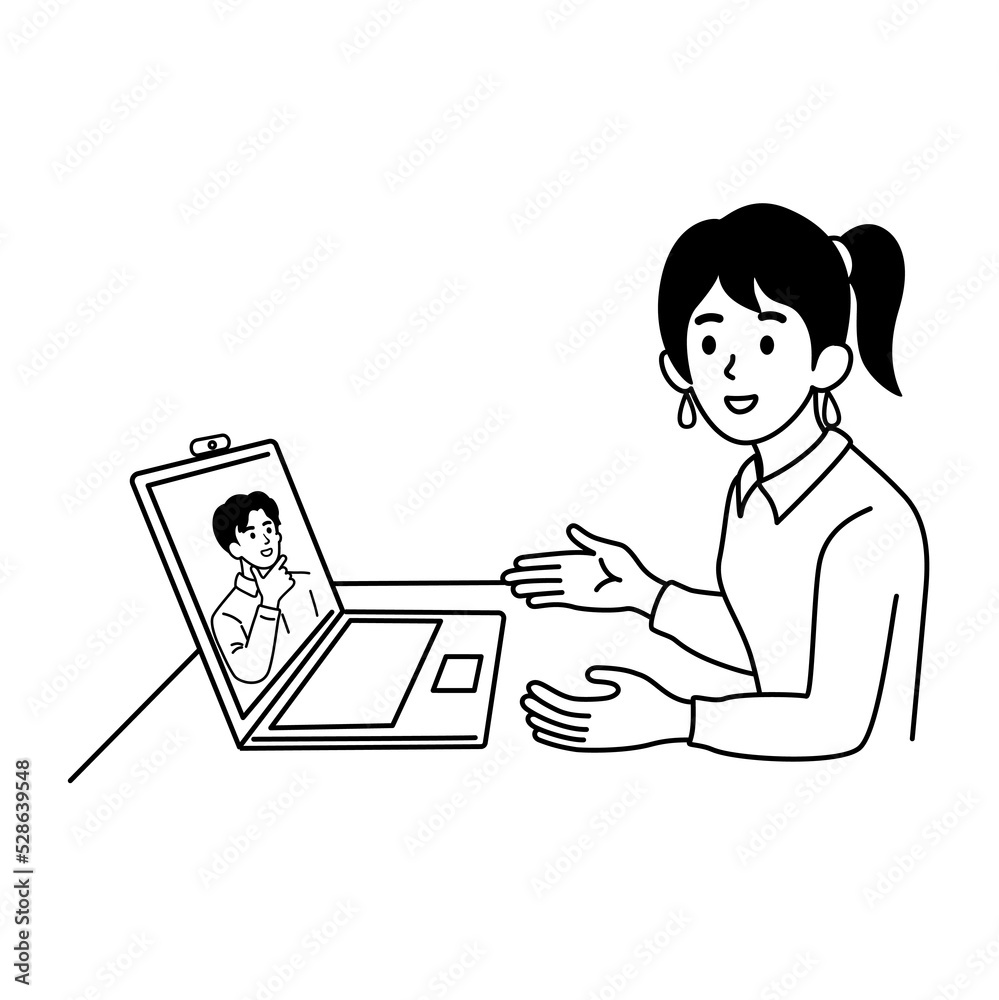 Video conference. People group on computer screen talking, virtual meeting online communication. Outline vector illustration. Video conference. People group on computer screen talking, virtual meeting online communication. Outline vector illustration.