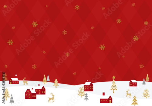 クリスマスの街並みのベクターイラスト背景(card,xmas,celebration,decoration,flame,vector,snow,snow flake, snow crystal)