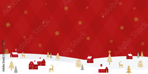 クリスマスの街並みのベクターイラスト背景(card,xmas,celebration,decoration,flame,vector,snow,snow flake, snow crystal)