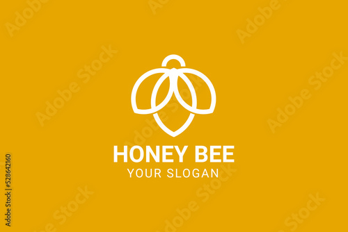 Bee Logo design vector template linear style. Outline icon. Creative Hard work Hive Logotype concept