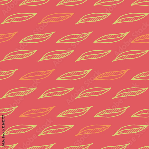 Seamless vector pattern with doodle style leaves on a pink background. Floral texture for wallpaper, wrapping paper, eco product packaging, textile