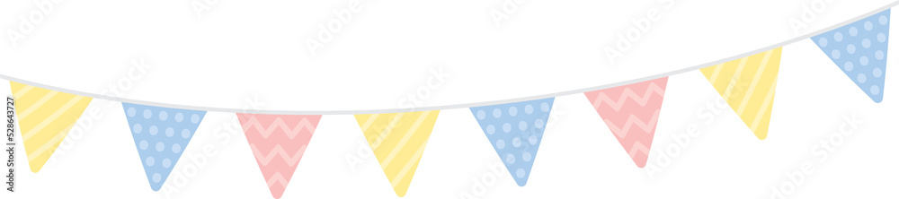 Cute pastel colored triangle party bunting. Baby and kids party decoration. Flat design illustration. Cute pastel colored triangle party bunting. Baby and kids party decoration. Flat design illustration.