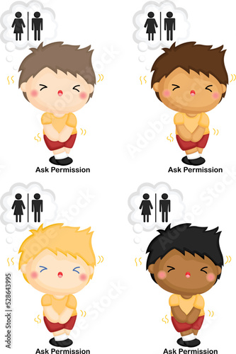 a vector of a boy wanting to use the toilet