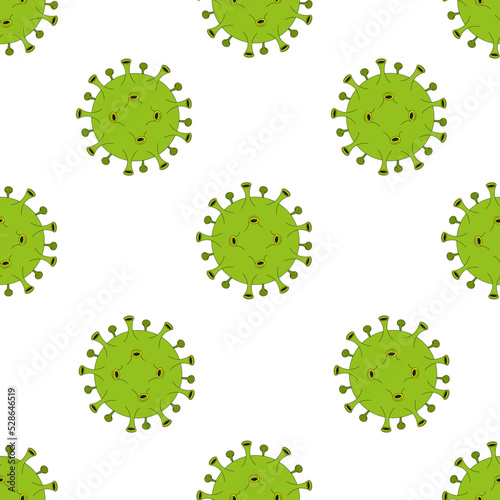 Seamless pattern of green viruses on white background. Epidemic corona 2019.