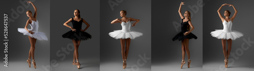 Set of beautiful female ballet dancer on dark background.