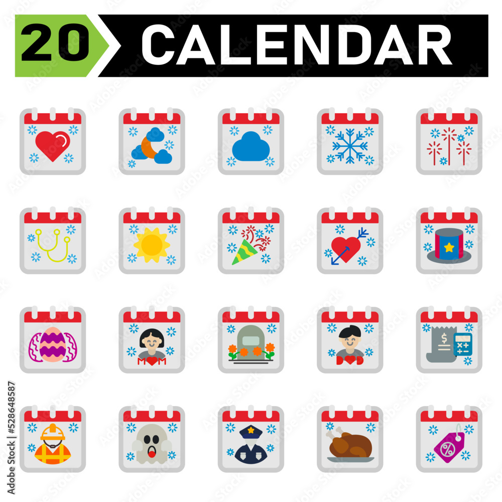 Calendar event icon set include love, hearth, calendar, date, event, islam, moon, cloud, weather, snow, flake, firework, party, stethoscope, doctor, medical, sun, day, new year, birthday, valentine Calendar event icon set include love, hearth, calendar, date, event, islam, moon, cloud, weather, snow, flake, firework, party, stethoscope, doctor, medical, sun, day, new year, birthday, valentine