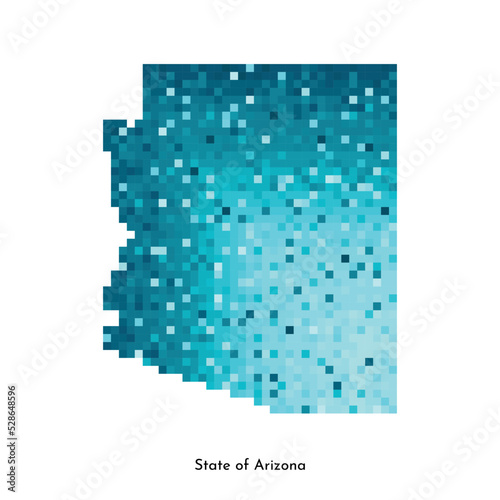Vector isolated geometric illustration with icy blue area of USA - State of Arizona map. Pixel art style for NFT template. Simple colorful logo with gradient texture