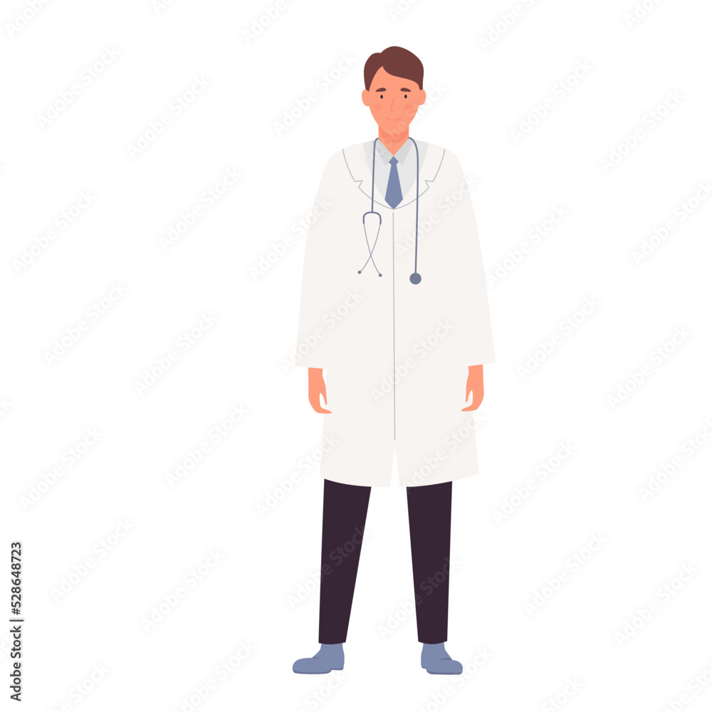 Male doctor with stethoscope. Medical equipment, hospital worker vector illustration