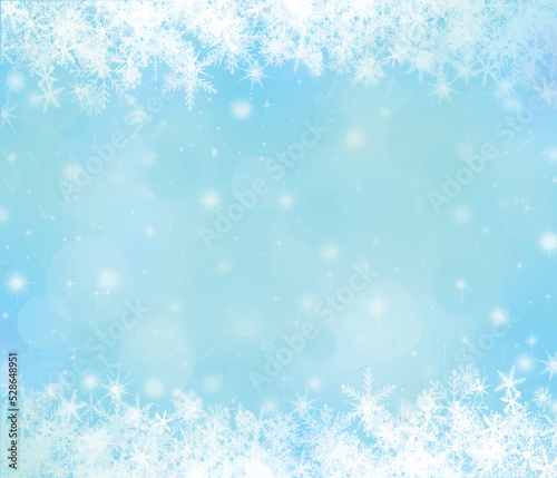 水色の背景にキラキラした雪の結晶ー抽象的な冬イラスト背景素材