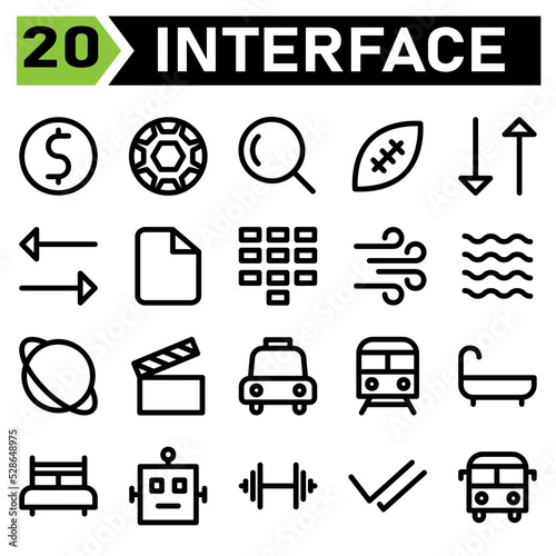 User interface icon set include dollar, money, value, symbol, sign, user interface, football, sport, ball, soccer, game, search, magnifying, glass, zoom, rugby, american, transfer, data, download
