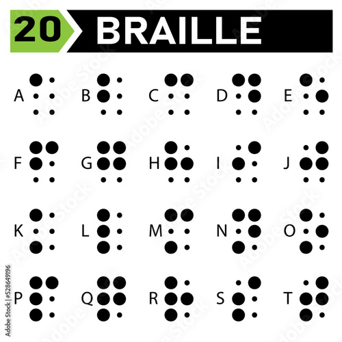 braille alphabet icon set include a to z
