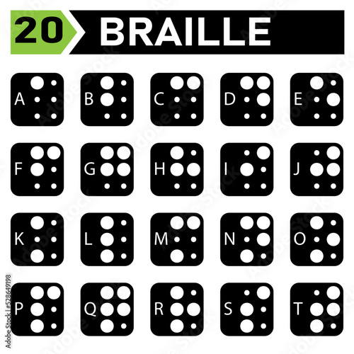 braille alphabet icon set include a to z