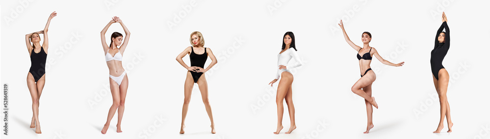 Collage of young beautiful women with perfect body shape in underwear Collage of young beautiful women with perfect body shape in underwear
