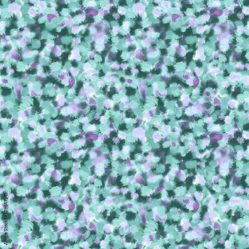 Azure, green, emerald, blue and violet abstract textured brush strokes seamless pattern. Colorful spots repeat print. Tie dye fashionable design. Color paint strokes.