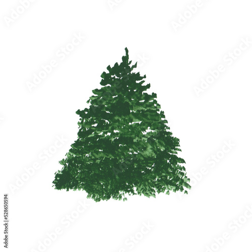 Watercolor Christmas tree isolated on a transparent background. Watercolor evergreen plants. Scotch fir illustration. Christmas tree clipart. Landscape scene objects. Hand-drawn green pine tree.
