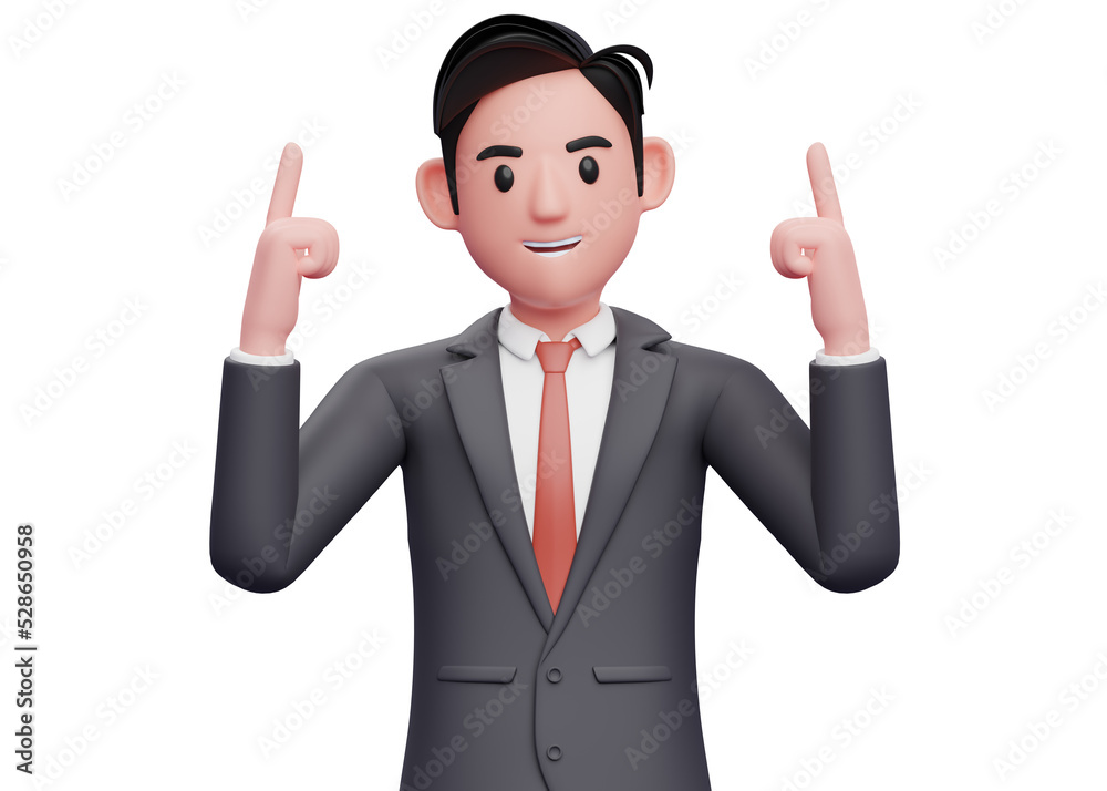 businessman in black suit and red tie pointing two fingers up, 3d illustration of a businessman pointing two fingers up businessman in black suit and red tie pointing two fingers up, 3d illustration of a businessman pointing two fingers up