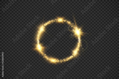  Round shiny perfect background. Vector eps10. Beautiful light. Magic circle. Precious background.Round gold shiny frame with light bursts.