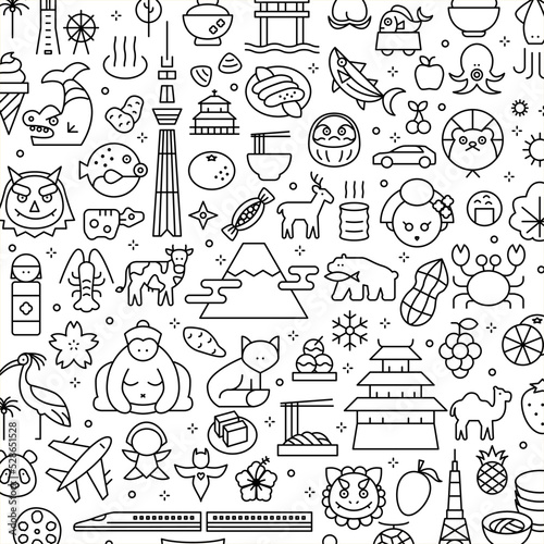 イラスト素材:日本のアイコンパターン（線幅変更可能）