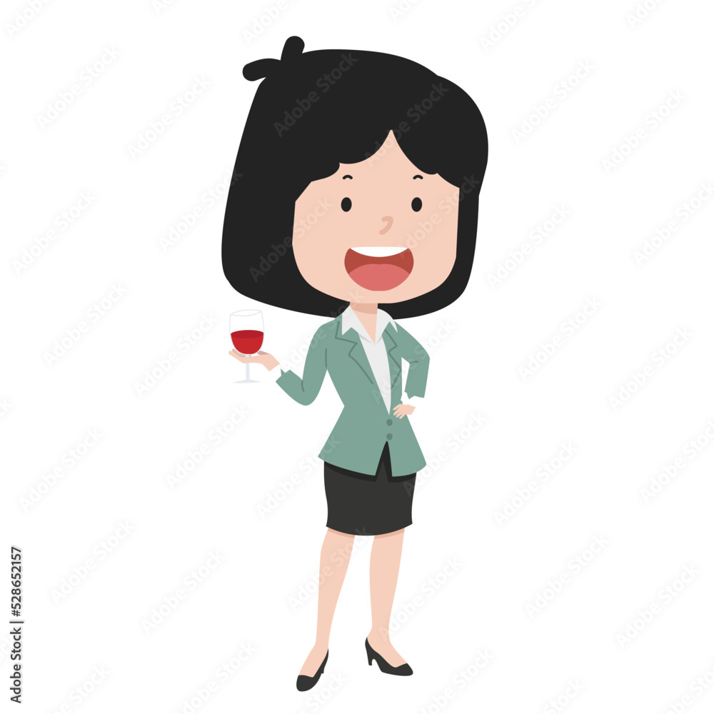 business woman suit with glass of wine