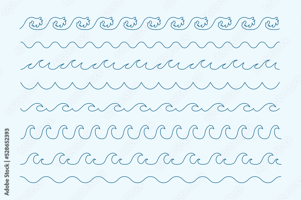 Waves curve line style sea pattern borders Waves curve line style sea pattern borders