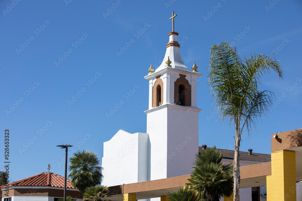 Afternoon view of a church in downtown Vista, California, USA.
