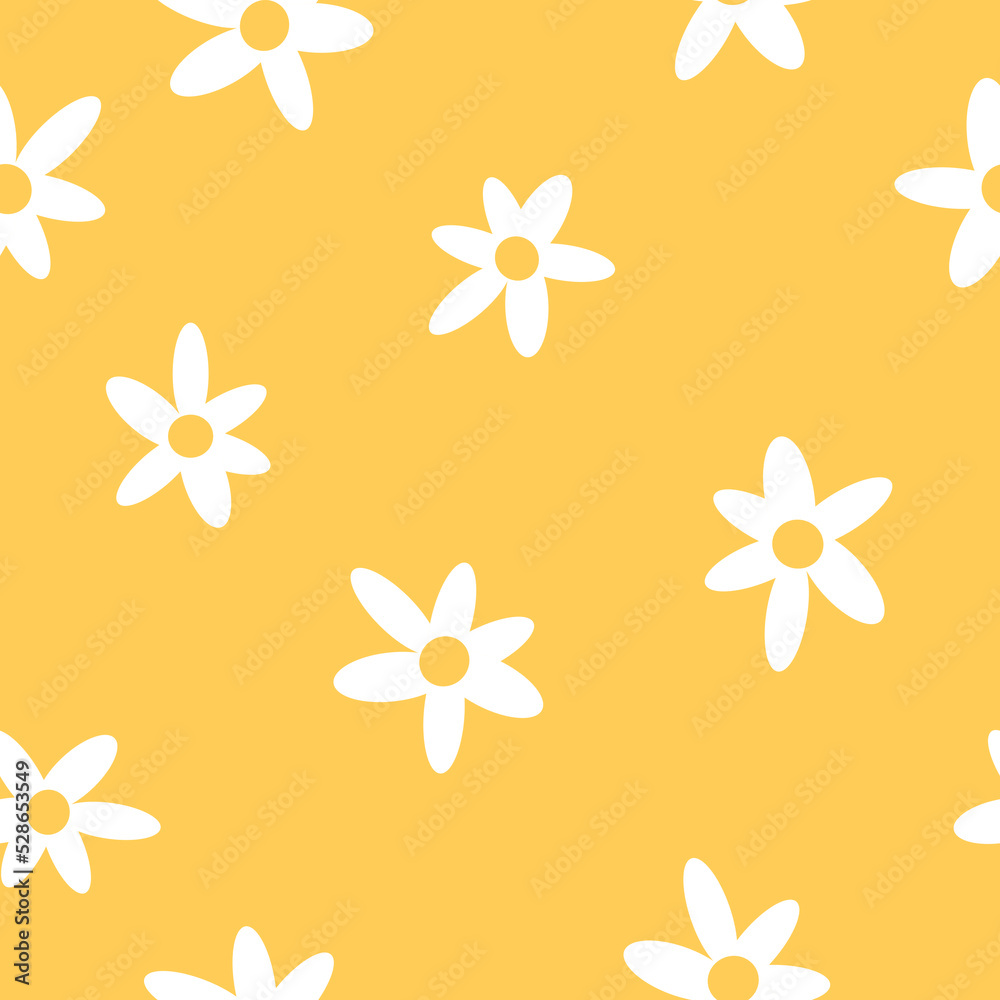 Fototapeta premium Simple vintage pattern. white flowers . yellow background. Fashionable print for textiles and wallpaper.
