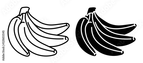 Linear icon, bunch of sweet ripe bananas. Harvesting tropical fruits. Simple black and white vector isolated on white background