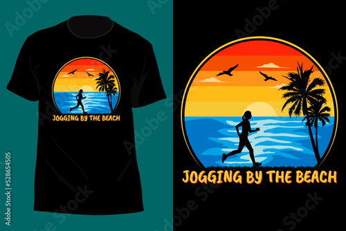 Jogging By The Beach T Shirt Design Retro Vintage