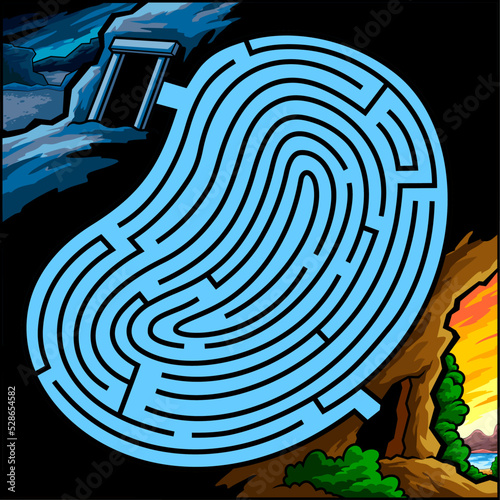 Cartoon Maze Game Education For Kids You Have To Go Through The Dungeons Of The Cave. Vector Hand Drawn Illustration With Background