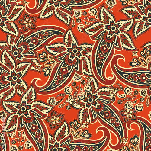 Seamless pattern with paisley ornament. Ornate floral decor for fabric. Vector illustration