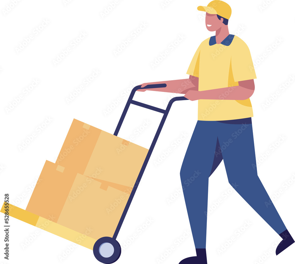 Warehouse workers work pushing box cart. Warehouse workers work pushing box cart.