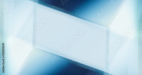 Neon light reflection. Glowing background for text. Breaking news. Defocused tranquil blue white color futuristic illumination geometric abstract empty space poster.