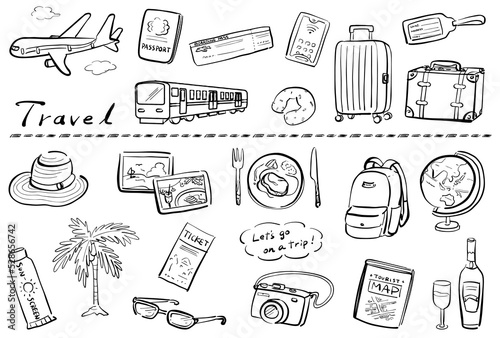 旅行のイラスト　セット　手描き