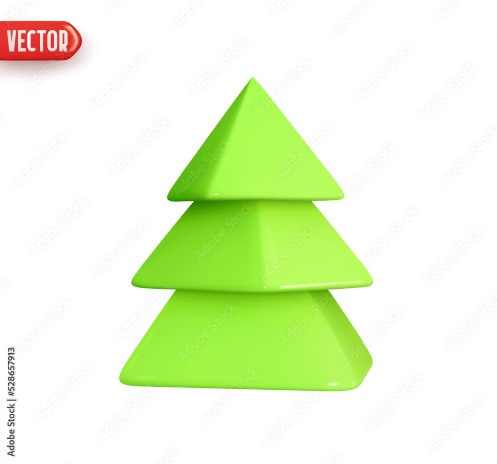 Fototapeta premium Christmas tree. New Year's holiday decor. Abstract minimal decorative festive conical shape tree. Realistic 3d design element In cartoon style. Icon isolated on white background. Vector illustration