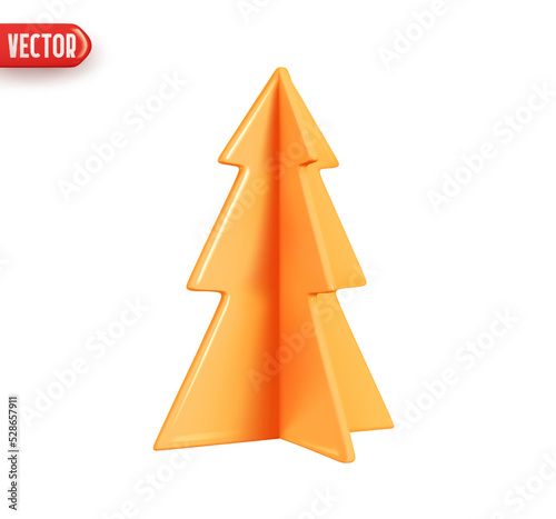 Christmas tree. New Year's holiday decor. Abstract minimal decorative festive conical shape tree. Realistic 3d design element In cartoon style. Icon isolated on white background. Vector illustration