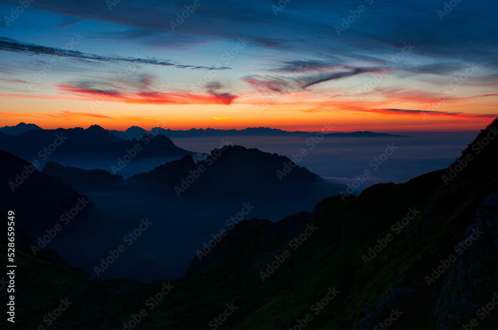 Sunrise from Rifugio dal Piaz, Alta Via 2, Dolomites, Italy